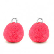 Pompom charm with loop 10mm - Silver-hot pink